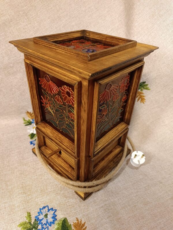 Нічник Ехінацея nightlight night light гребля hreblia скло glass wood latern wood lamp glass paint