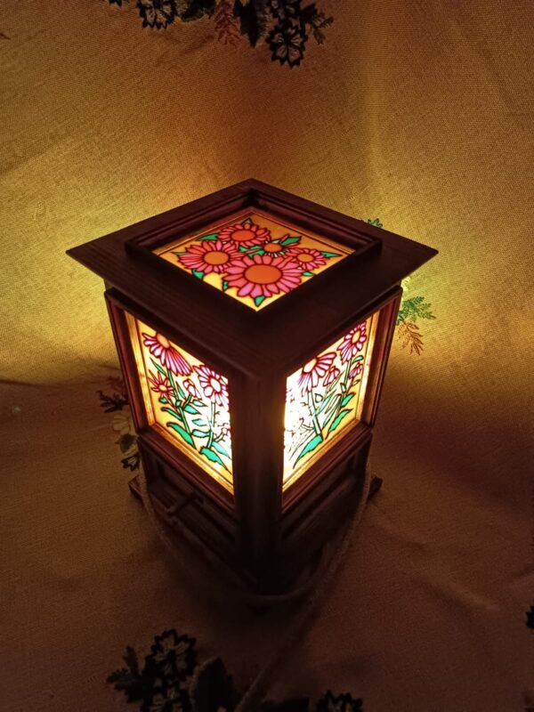 Нічник Ехінацея nightlight night light скло glass wood latern wood lamp glass paint
